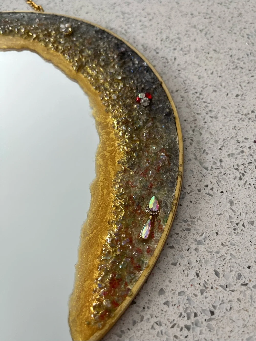 Gold Crescent Geode Round Wall Mirror - Decorative Home Wall Decor